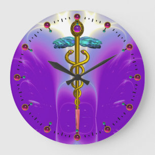 GULD CADUCEUS Medicinsk Symbol Ultra Violett Lila Stor Klocka