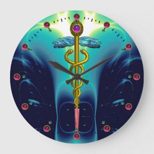 GULD CADUCEUS MEDICINSKT SYMBOL Blå Turkos Stor Klocka