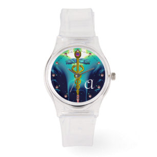 GULD CADUCEUS MONOGRAM ,Aqua Blue,Teal Armbandsur