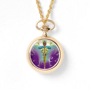 GULD CADUCEUS MONOGRAM, Lila Grönt Armbandsur