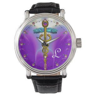 GULD CADUCEUS MONOGRAM, Lila Teal Armbandsur