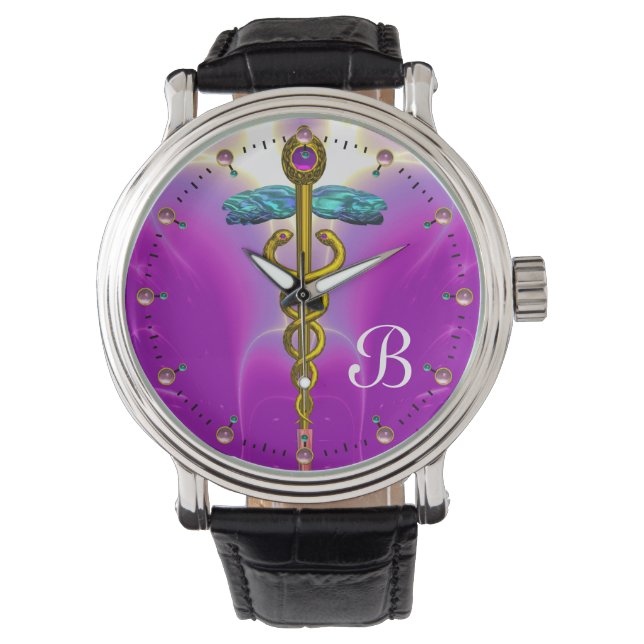 GULD CADUCEUS MONOGRAM, Rosa Fuchsia Armbandsur (Framsida)