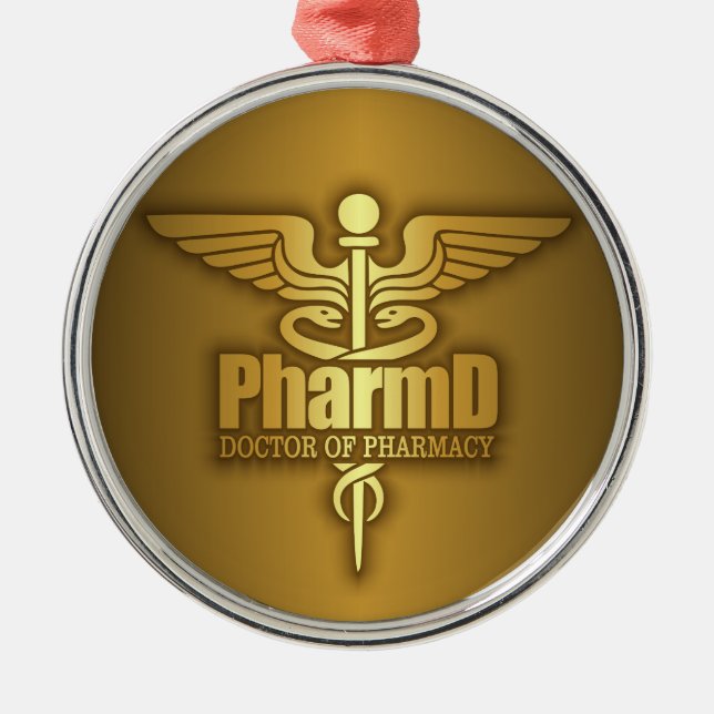 Guld Caduceus (PharmD) Julgransprydnad Metall (Framsidan)