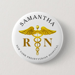 Guld Caduceus registered Nurse Namn Knapp
