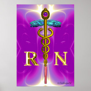 GULD CADUCEUS REGISTERED NURSE SYMBOL,Rosa Fuchsia Poster
