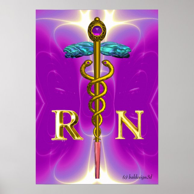 GULD CADUCEUS REGISTERED NURSE SYMBOL,Rosa Fuchsia Poster (Framsidan)