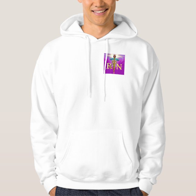 GULD CADUCEUS REGISTERED NURSE SYMBOL,Rosa Fuchsia Sweatshirt Med Luva (Framsida)