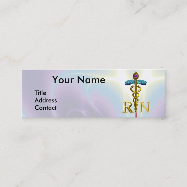 GULD CADUCEUS REGISTRERAD NURSE SYMBOL Light Blue Mini Visitkort (Framsida)