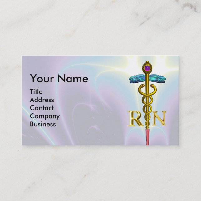 GULD CADUCEUS REGISTRERAD NURSE SYMBOL Light Blue Visitkort (Framsida)