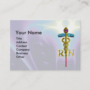 GULD CADUCEUS REGISTRERAD NURSE SYMBOL Light Blue Visitkort