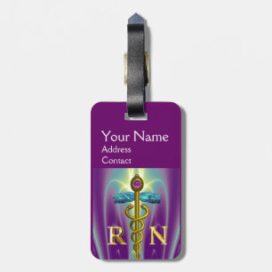 GULD CADUCEUS REGISTRERAD NURSE SYMBOL Lila Grönt Bagagebricka