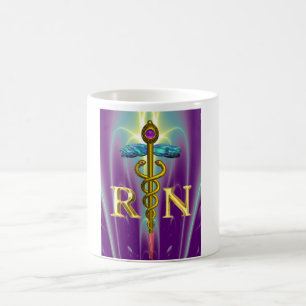 GULD CADUCEUS REGISTRERAD NURSE SYMBOL Lila Grönt Kaffemugg