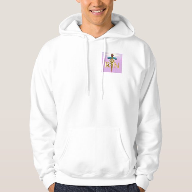 GULD CADUCEUS REGISTRERAD NURSE SYMBOL,Rosa White Hoodie (Framsida)