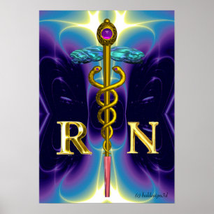 GULD CADUCEUS REGISTRERAD SYMBOL FÖR SJUKSKÖTERSKA POSTER