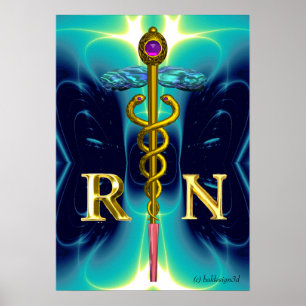 GULD CADUCEUS REGISTRERAD SYMBOL FÖR SJUKSKÖTERSKA POSTER