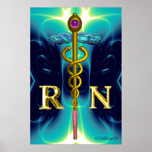 GULD CADUCEUS REGISTRERAD SYMBOL FÖR SJUKSKÖTERSKA POSTER