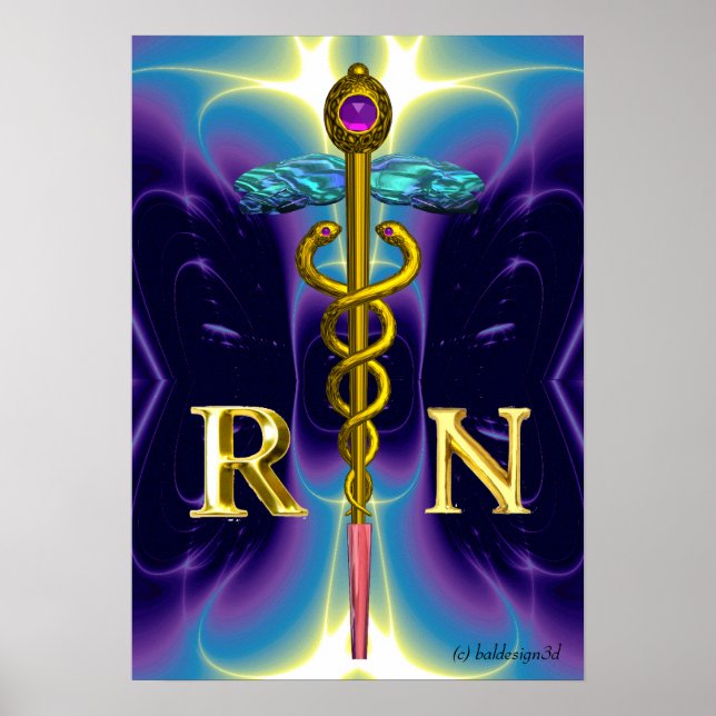 GULD CADUCEUS REGISTRERAD SYMBOL FÖR SJUKSKÖTERSKO POSTER (Framsidan)