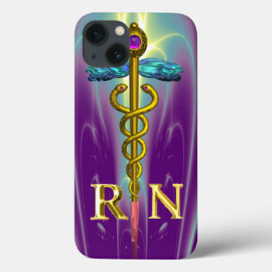 GULD CADUCEUS REGISTRERADE NURSE SYMBOL Blue Lila