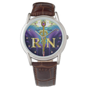 GULD CADUCEUS REGISTRERADE NURSE SYMBOL Lila Blue Armbandsur