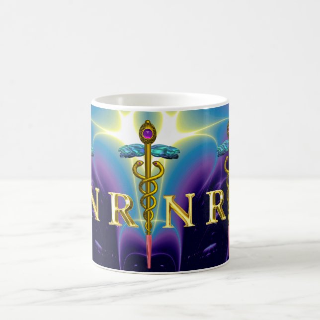 GULD CADUCEUS REGISTRERADE NURSE SYMBOL Lila Blue Kaffemugg (Center)