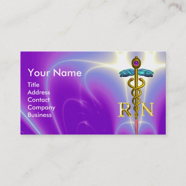 GULD CADUCEUS REGISTRERADE NURSE SYMBOL Lila Blue Visitkort (Framsida)