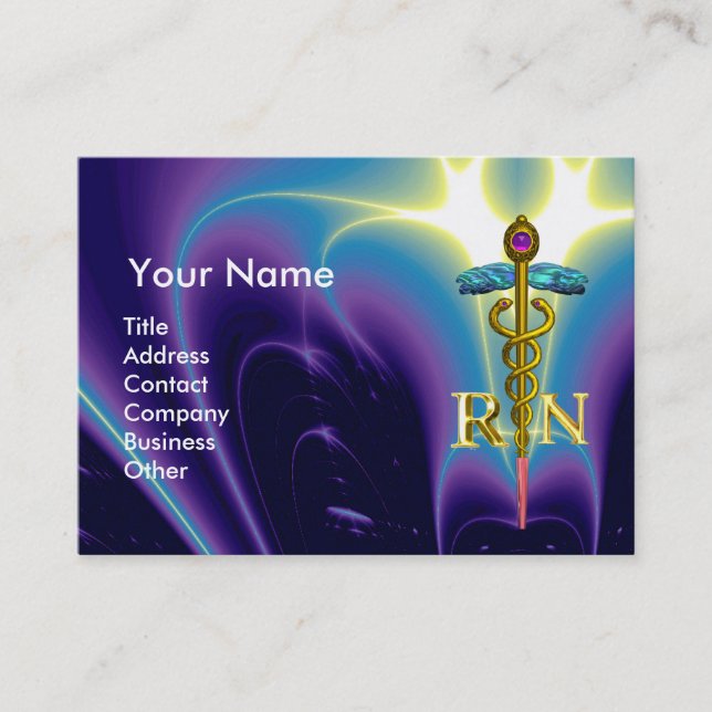 GULD CADUCEUS REGISTRERADE NURSE SYMBOL Lila Blue Visitkort (Framsida)