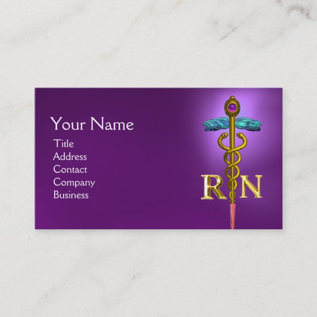 GULD CADUCEUS REGISTRERADE NURSE SYMBOL Lila Visitkort (Framsida)