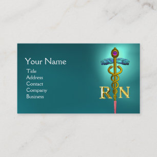 GULD CADUCEUS REGISTRERADE NURSE SYMBOL Rosa Blue Visitkort