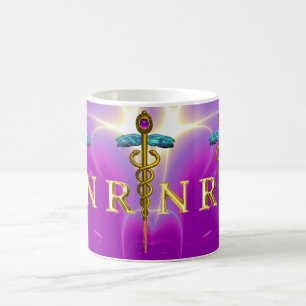 GULD CADUCEUS REGISTRERADE NURSE SYMBOL Rosa Lila Kaffemugg