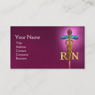 GULD CADUCEUS REGISTRERADE NURSE SYMBOL Rosa Visitkort