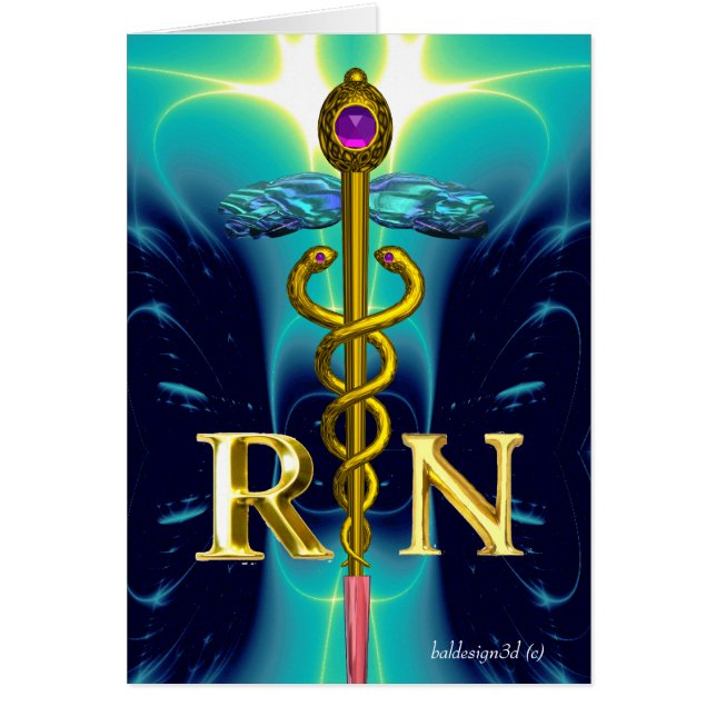 GULD CADUCEUS REGISTRRED NURSE SYMBOL Aqua Blue Hälsningskort (Framsidan)