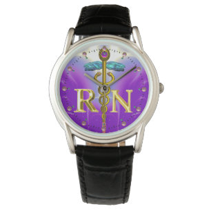 GULD CADUCEUS REGISTRRED NURSE SYMBOL /Lila Armbandsur