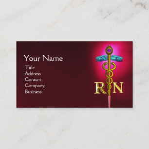 GULD CADUCEUS REGISTRRED NURSE SYMBOL Red Visitkort