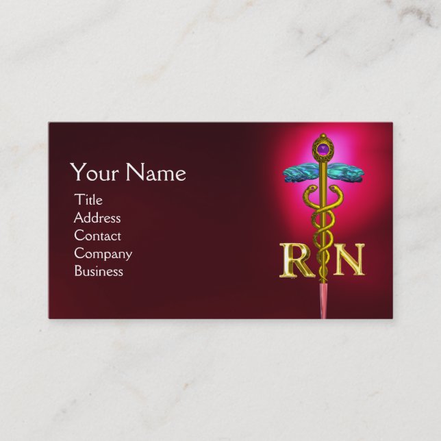 GULD CADUCEUS REGISTRRED NURSE SYMBOL Red Visitkort (Framsida)