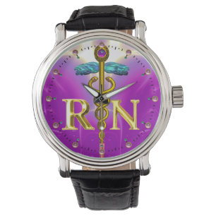GULD CADUCEUS REGISTRRED NURSE SYMBOL Rosa Fuchsia Armbandsur