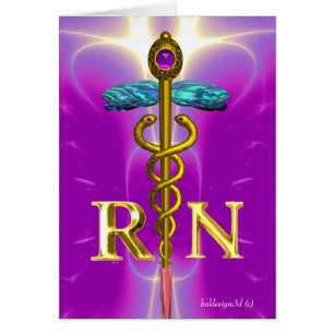 GULD CADUCEUS REGISTRRED NURSE SYMBOL Rosa Fuchsia Hälsningskort