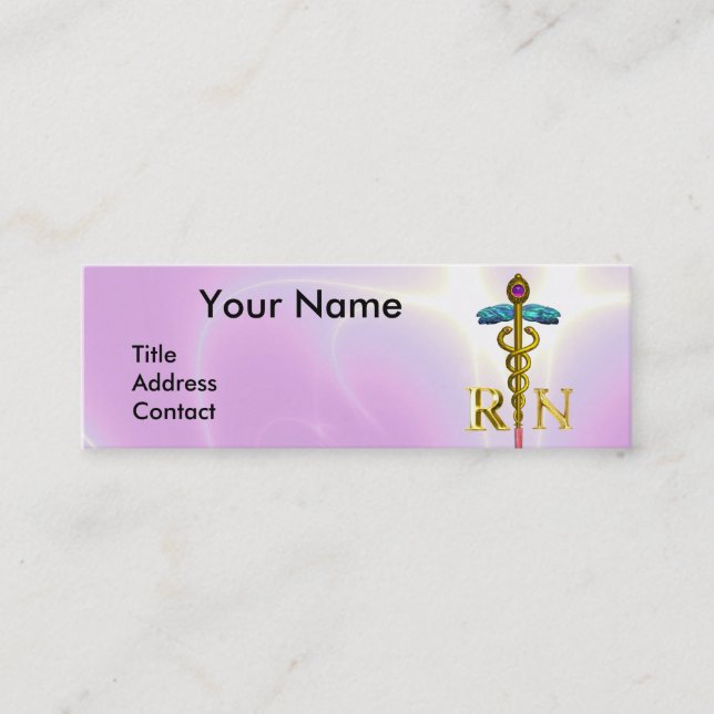 GULD CADUCEUS REGISTRRED NURSE SYMBOL Rosa Fuchsia Mini Visitkort (Framsida)