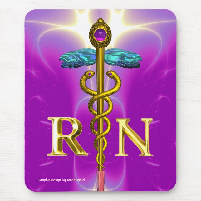 GULD CADUCEUS REGISTRRED NURSE SYMBOL Rosa Fuchsia Musmatta (Framsidan)