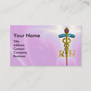 GULD CADUCEUS REGISTRRED NURSE SYMBOL rosa Fuchsia Visitkort