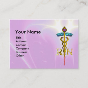 GULD CADUCEUS REGISTRRED NURSE SYMBOL Rosa Fuchsia Visitkort