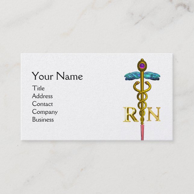 GULD CADUCEUS REGISTRRED NURSE SYMBOL rosa Fuchsia Visitkort (Framsida)