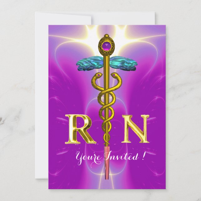 GULD CADUCEUS REGISTRRED NURSE SYMBOL Studenten Inbjudningar (Framsida)