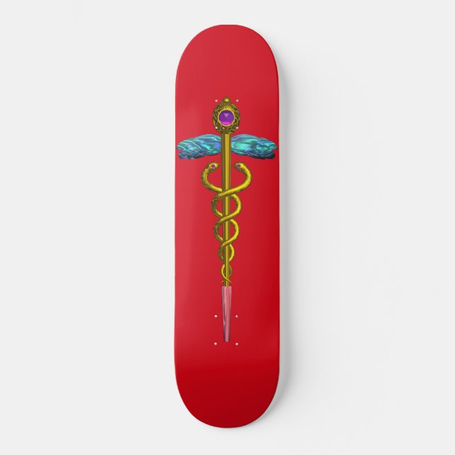 GULD CADUCEUS, Röd Skateboard Bräda 21,5 Cm (Framsida)
