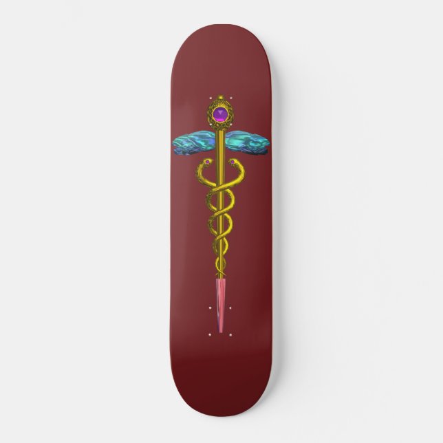 GULD CADUCEUS, Röd Skateboard Bräda 21,5 Cm (Framsida)