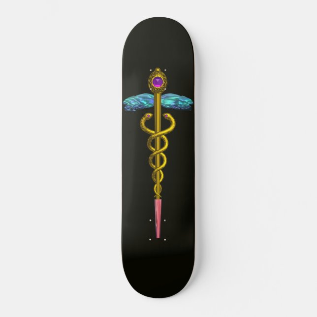 GULD CADUCEUS,svart Skateboard Bräda 21,5 Cm (Framsida)