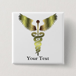 Guld Caduceus symbol Knapp