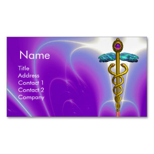 GULD CADUCEUS SYMBOL / Lila Fuchsia Magnetiska Visitkort