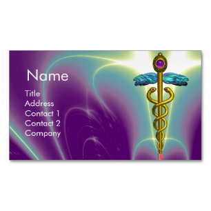 GULD CADUCEUS SYMBOL / Lila Grönt Visitkortmagnet
