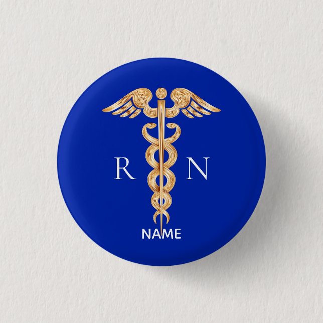 Guld Caduceus Symbol & Registered Nurse Monogram Knapp (Framsida)