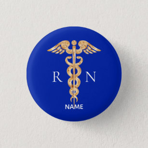 Guld Caduceus Symbol & Registered Nurse Monogram Knapp
